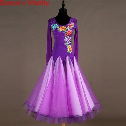 Professional Customized Women Splicing Ballroom Dress Embroidered Sheer Clothes Waltz Modern Dance Tango Cha-Cha Dress Garments