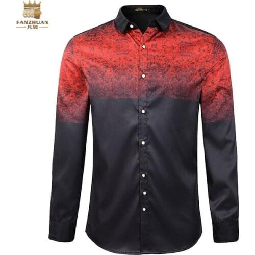FANZHUAN Featured Brands Free shipping New Clothing Designer Autumn European Style Gradient Print Long Sleeve Mens Shirt 815328