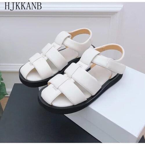 Genuine Leather Flat Sandals Women Solid Color Thick Bottom Walking Sandalias Summer Essential Sandal All-match Casual Shoes