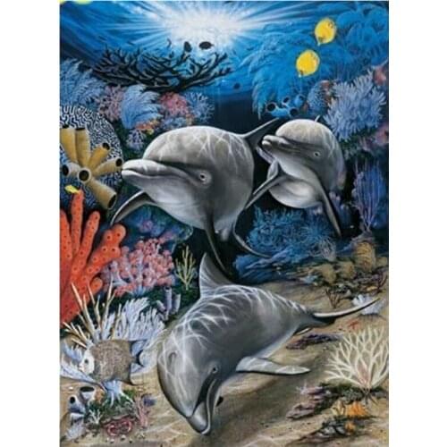 DIY The bottom of the sea dolphins square diamond mosaic decor crafts 5d diamond painting cross stitch diamond embroidery FG1170