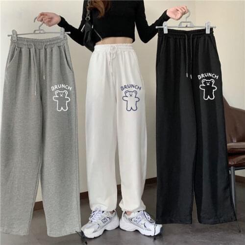 Korean Style Solid Color Joggers Women Pants Elastic High Waist Sweatpants Fitness Running Pants Casual Loose Sport Trousers NEW