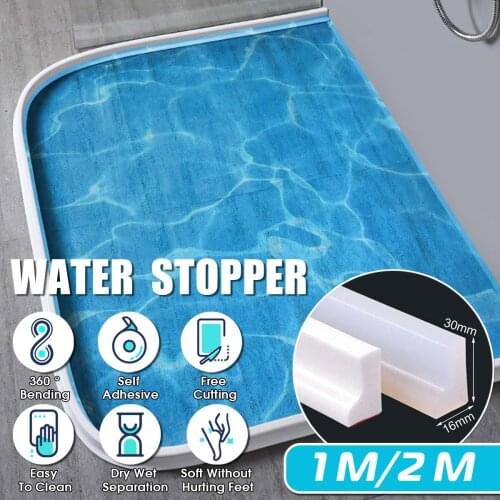 1M/2M Silicone Bathroom Water Stopper Blocker Shower Dam Non-slip Dry And Wet Separation Flood Barrier Door Bottom Sealing Strip
