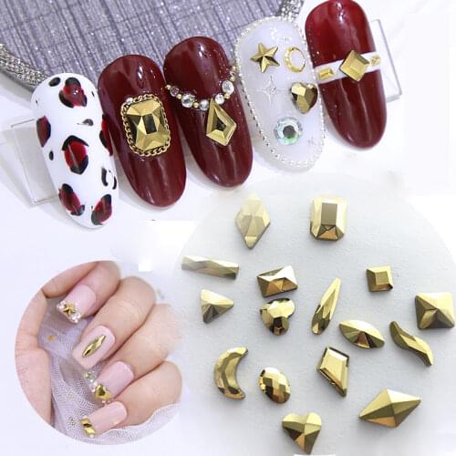 100Pcs Nail Art Rhinestones Mineral Gold Flat Crystal Glass Stone Fashion 3D Fingernail DIY Decoration Accessories