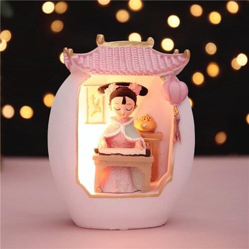LED Palace Resin Night Light Ancient Style Full Tingfang Girl Heart Table Lamp Living Room Bedroom Home Decoration Holiday Gift
