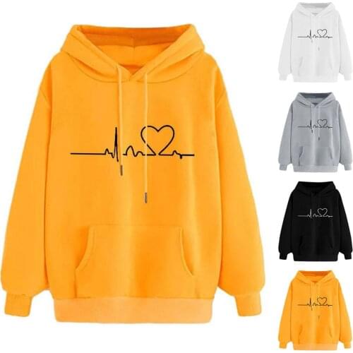 SAGACE Unisex Wram Long Sleeve Kawaii Clothes Womens Casual Aesthetic Oversized Heart Print Hoodie Sweatshirt Pullover Tops