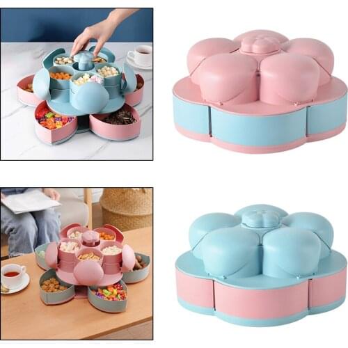 Flower Shape Rotated Candy Box Snack Serving Dish Dried Fruit Storage Case Wedding Party Picnic Organizer