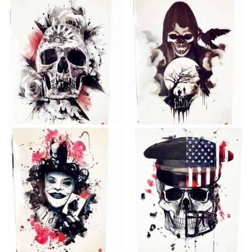 Halloween Horrifying Demon Temporary Tattoo Women Chest Joker Magician Tattoo Stickers Leg Waist Black Poker Cards Tatoo Arm Men