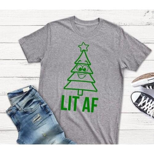 Lit AF Christmas Shirt funny tree graphic women fashion grunge tumblr gray tee camisetas cute gift for family aesthetic tee tops
