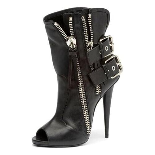 Women fashion sexy high heel 2019 Spring buckle&zipper decoration peep toe super high spike heels woemn shoes black pink