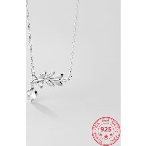 S925 Sterling Silver Necklace Female Korean Style Jewelry Fashion Fresh Diamond Leaf Simple Leaf Clavicle Chain Holiday Gifts