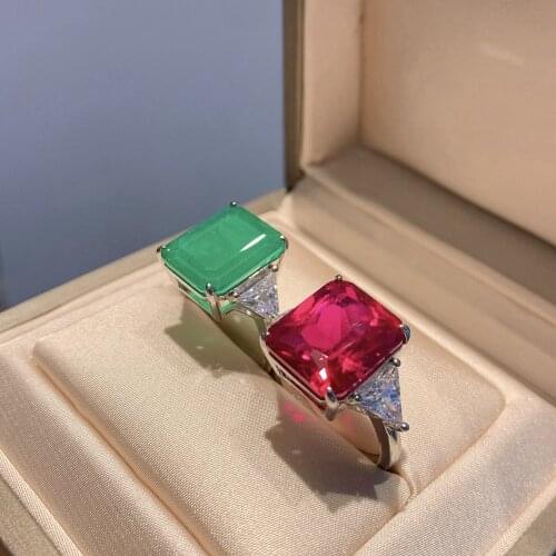 Classic 100% 925 Sterling Silver Rings Ruby Emerald Created Moissanite Wedding Party Vintage Ring For Women Fine Jewelry Ring