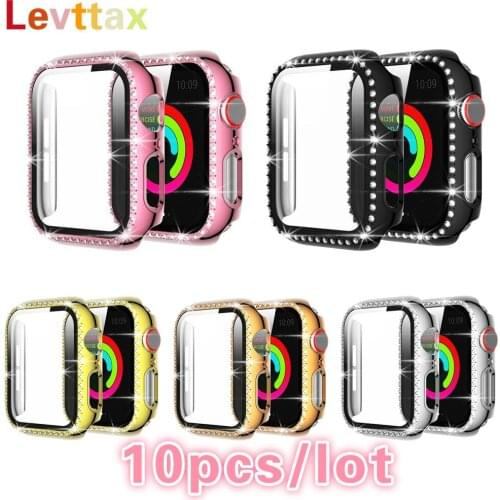 10Pcs Luxuxy Diamond PC Bumper Full Cover Screen Protector Case For Apple Watch 40mm 44mm 6 SE 5 4 42mm 38mm 3 2 1 For iWatch