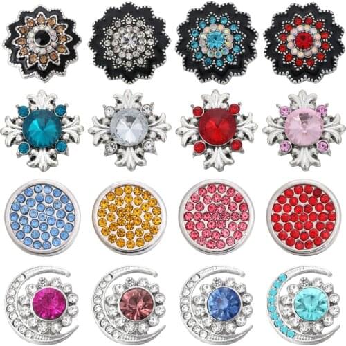 5pcs/lot New Snaps Jewelry Rhinestone Flower 18mm Metal Snap Buttons Fit Snaps Bracelets Bangles Charms Snap Button