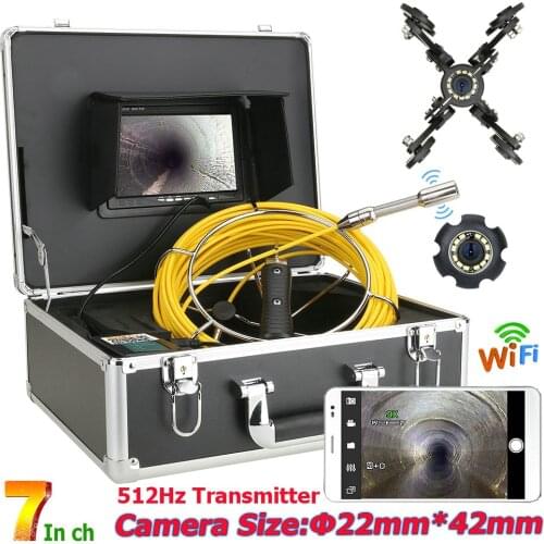 7" Monitor 30M 512hz Transmitter Built-in Camera Pipe Sewer Drain Inspection System Kit With WiFi Wireless DVR IP68