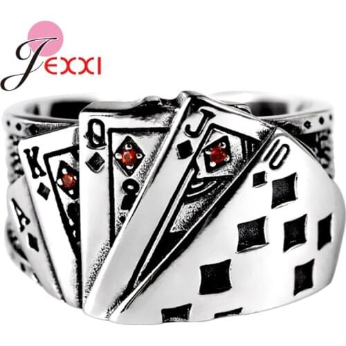 925 Sterling Silver Creative Exquisite Playing Card Open Ring for Men Women Index Finger Ring Punk Hip Hop Male Jewelry Gifts