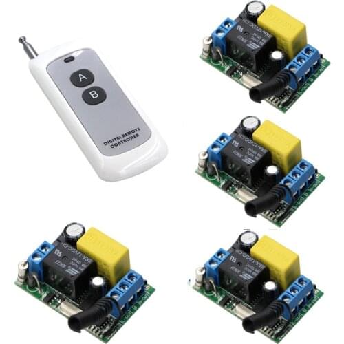 Free Shipping AC220V 1CH 10A RF Wireless Remote Switch System Digital Remote Controller & 4pcs Receivers Automation for Doors