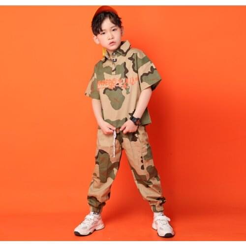 Kid Hip Hop Clothing Casual Loose T-shirt Top Camouflage Pants for Girls Boy Jazz Dance Costume Ballroom Dancing Clothes Wear