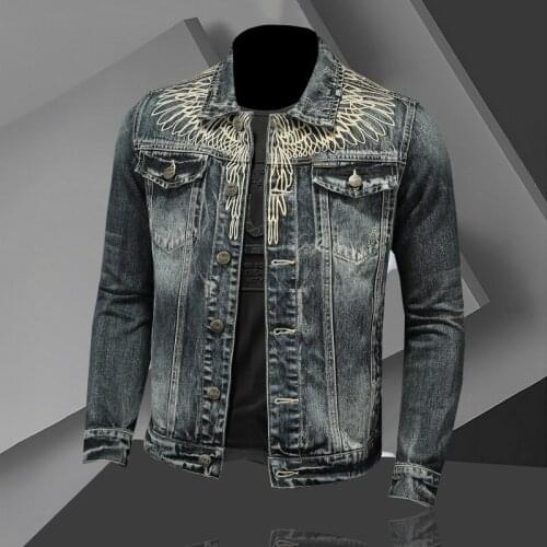 Spring/Autumn High Quality Embroidery Denim Jackets Mens Streetwear Jean Jacket Cowboy Coat Fashion Men Clothing M-4XL H06085