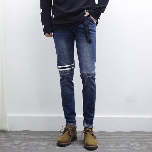 VERSMA Korean Ulzzang Harajuku SUGA Slim Fit Denim Jeans Pants High Street GD Ribbon Design Men Biker Jean Trousers Pencil Pants