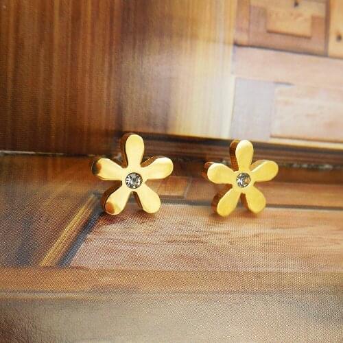 Hot 6Pair Classical Stainless Steel Earring Fashion Jewelry Simple Charm Rhinestone Flower Earring For Women Gold