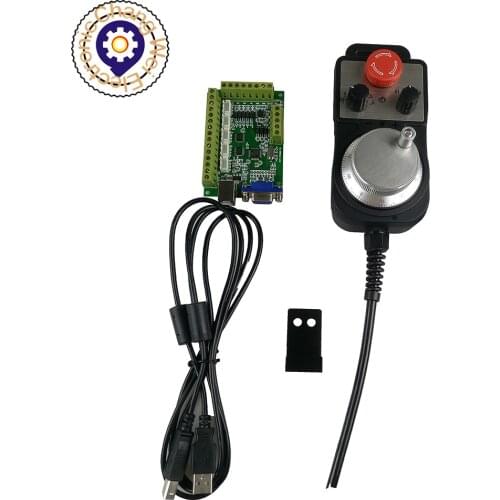 CNC Motion Control CardMACH3 Green 5 Axie USB Interface Board + Emergency Stop Hand Wheel.Free shipping in some areas