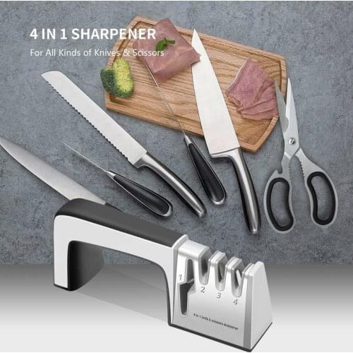 Kitchen Chef Knife Sharpener Tool for Straight Fillet Knives Scissor Sharpeners Knife Sharpening Whetstone 4 In 1 Diamond Coated