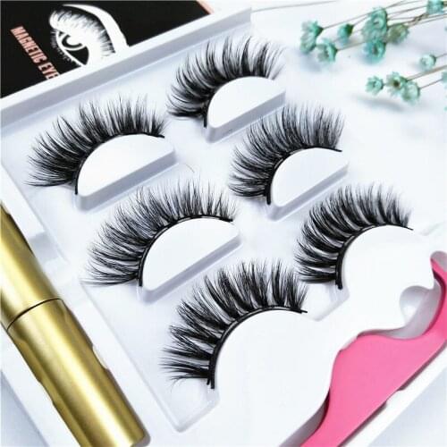 1set Three Pairs Of 3D Magnetic Eyeliner Liquid Tweezers False Eyelashes Set Waterproof Magnet Eyelashes Eyelash Set Tool