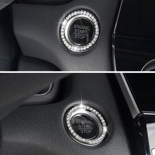 Fashion Crystal Rhinestone Decor Car Engine Start Key Ring Start Stop Ignition Button Sticky Ring