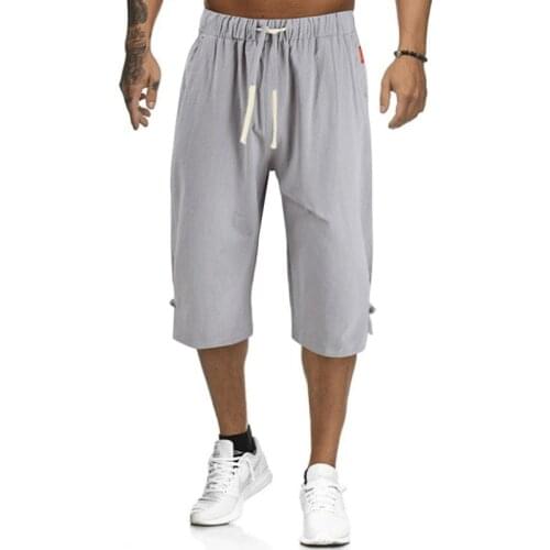 Mens Shorts Summer Casual Elastic Cropped Pants Linen Breathble Sweatpants Male Straight-leg Pants Mens Clothing Plus Size