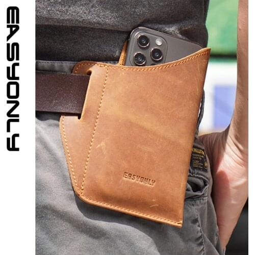 Mens purse leather outdoor sports mobile phone purse sports leather business convenient mens waist hanging bag men bag fashion
