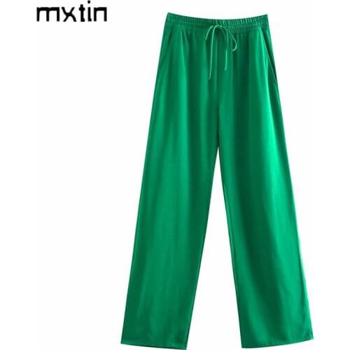 MXTIN 2021 Women Summer Vintage Solid Sweatpant Fashion Elastic Waist Drawstring Tie Side Pockets Female Harajuku Trouser Mujer