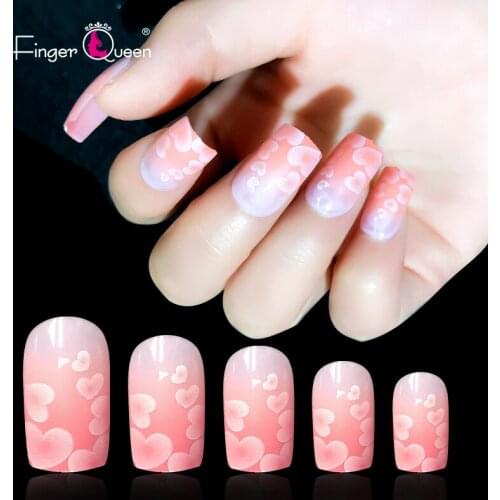 24pcs Box Stickers With Inscriptions Artificial Nails With Adhesive Nail Texture Major Pattern Love Gradient Pink