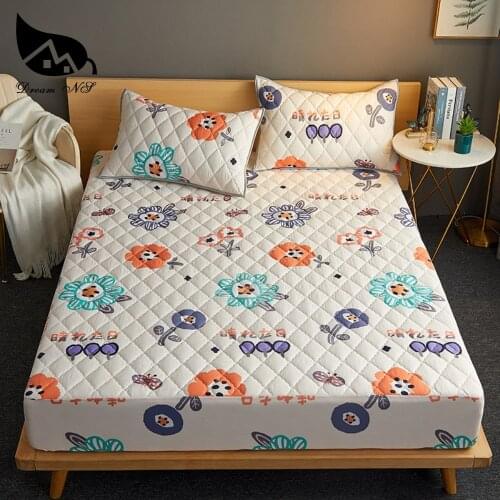 Dream NS Cartoon Pattern Waterproof Mattress Protector Solid Color Embossed Topper Pad Soft Fitted Sheet Cover with Elastic