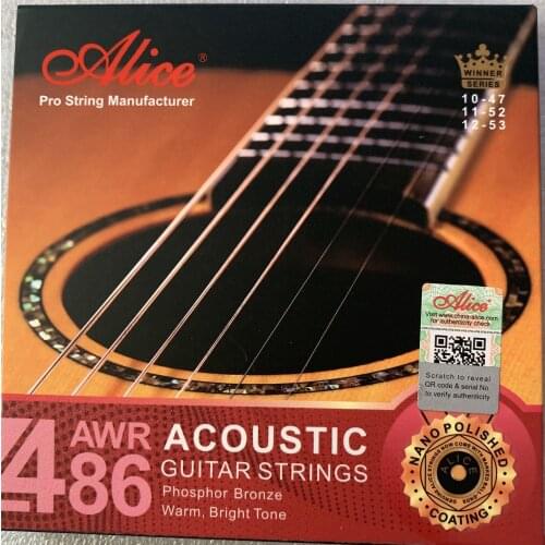 Professional Set of Strings for Acoustic Wood Guitar Phosphor Bronze Nano Polished Coating Give Strings Proetection Alice AWR486