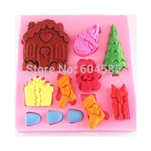 Gingerbread house,Presents,Teddy Bear,Stockings,Chrismas Tree,Elf Food Grade Icing lace Mould