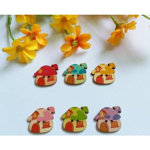 New 120PCs Cartoon house Wooden Buttons Two-hole Fit Decorative DIY Scrapbooking Random Mixed Sewing Accessories