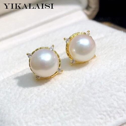YIKALAISI I 7-8mm Round Natural Freshwater Pearl Earrings Jewelry For Women 925 Sterling Silver Earrings Simple style Wholesales