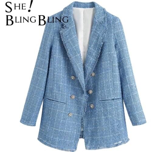 SheBlingBling Women Vintage Blue Blazers Fashion Ladies Elegant Thick Blazer Jackets Casual Female Loose Suit Girls Chic Jacket