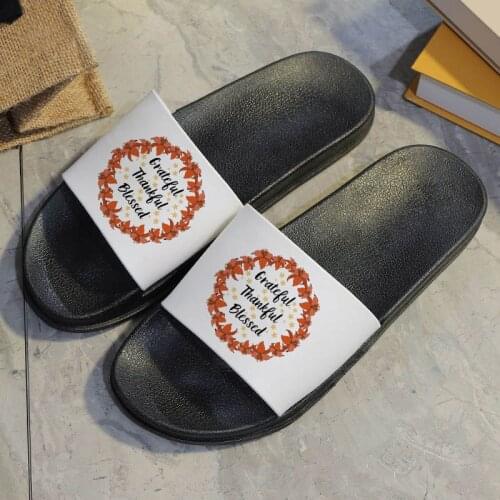 Grateful Thankful Blessed Wreath Printed Slippers 90s Girls Home Indoor Slippers Summer Non-slip Slides Women
