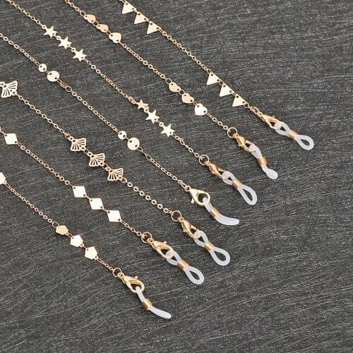 2021 Retro Peach Heart Disc Sunglasses Mask Chain Necklace Fashion Golden Scallop Non-slip Glasses Chain Neck Strap for Women