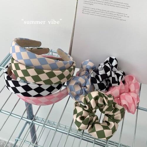 2021 Cool Sweet Colorful Wide Headbands Checkerboard Solid Plaids for Women Head Wrap Girls Tiara Elegant Headwear Accessories