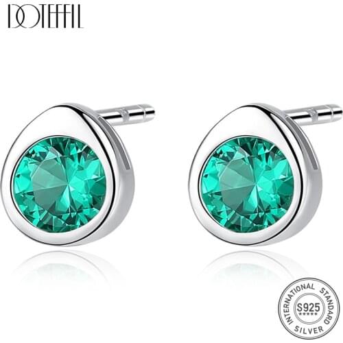 DOTEFFIL High Quality Green Water Drop Topaz Stud Earrings for Women 925 Sterling Silver 3 Colors Gemstone Earrings Fine Jewelry
