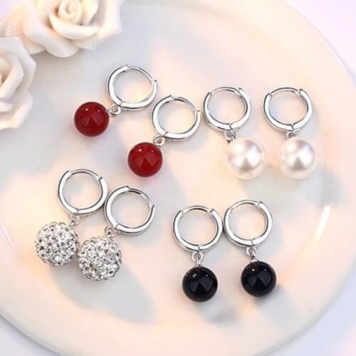 1 Pair Womens Elegant Pearl Rhinestones Agate Bead Dangle Ear Clip Earrings Ladies Fashion Jewelry E0628