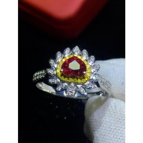 Pure 18K White Gold Real Natural 0.82ct Pigeon Blood Red Ruby Diamond Wedding Engagement Female Rings for Women Fine Ring