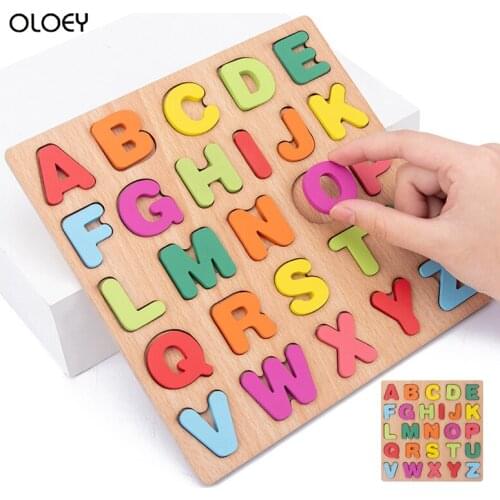1PC 20cm Wooden Board With Colorful Alphabet Number 3D Puzzle Kids Early Educational Toy Montessori Board Math Baby Toys