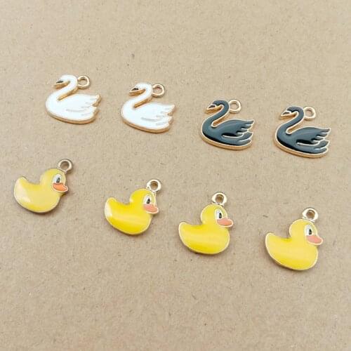 10pcs Creative Small Yellow Duck Black And White Swan Alloy Charms DIY Making Earrings Necklace Bracelet Jewelry Accessories