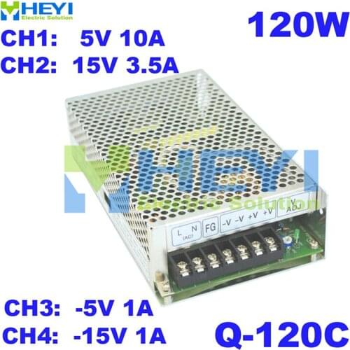 120W power supply drive input 110/220VAC to 5V 10A, 15V 3.5A, -5V 1A, -15V 1A quad switching power supply Q-120C