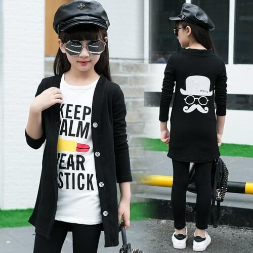 2016 new Autumn Cotton long sleeve Cartoon beard Girl suit 5 6 7 8 10 12 14 16 year Korean children Suit girl clothes