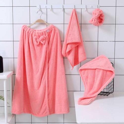 4pcs/set Microfiber Bath Towel Coral Fleece Bath Dress Hair Band Long Hat Set Water Absorbent Multi-functional Bath Towel
