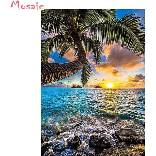5D Diamond Cross Stitch resin Full Square Diamond Sets DIY Diamond Painting Scenery Diamond Embroidery Sunrise Beach Sea Water